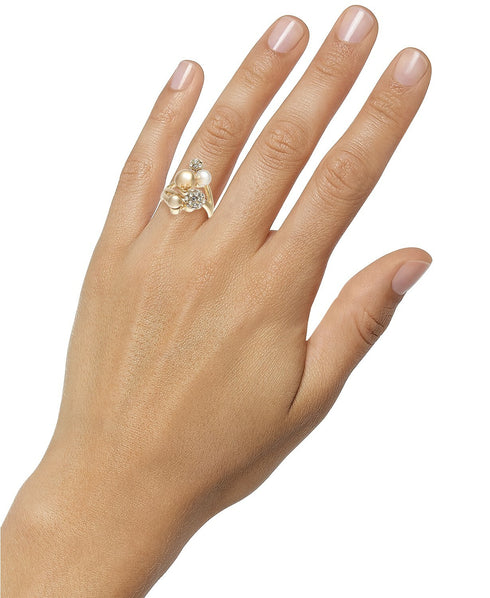 INC International Concepts Gold-Tone Pearl & Crystal Statement Ring - Size 8